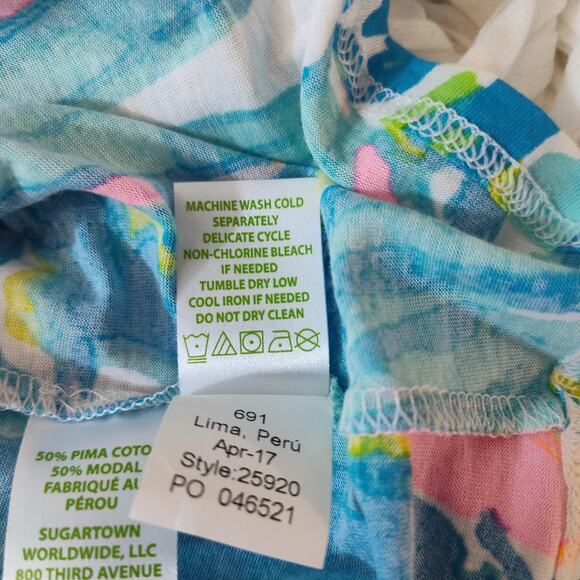 Lilly Pulitzer Top Womens XXS Blue Pink Off Shoulder Ruffle Surfboard Print Boho - Picture 13 of 16